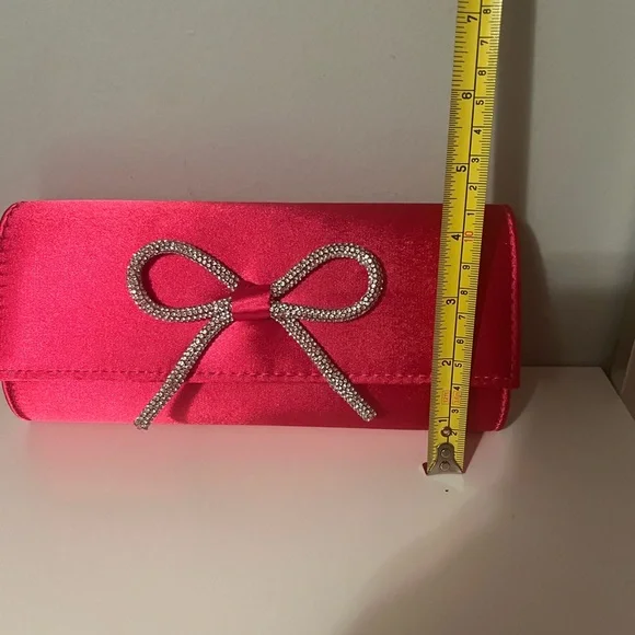 Elegant Hot Pink Clutch with Rhinestone Bow - Picture 8 of 9